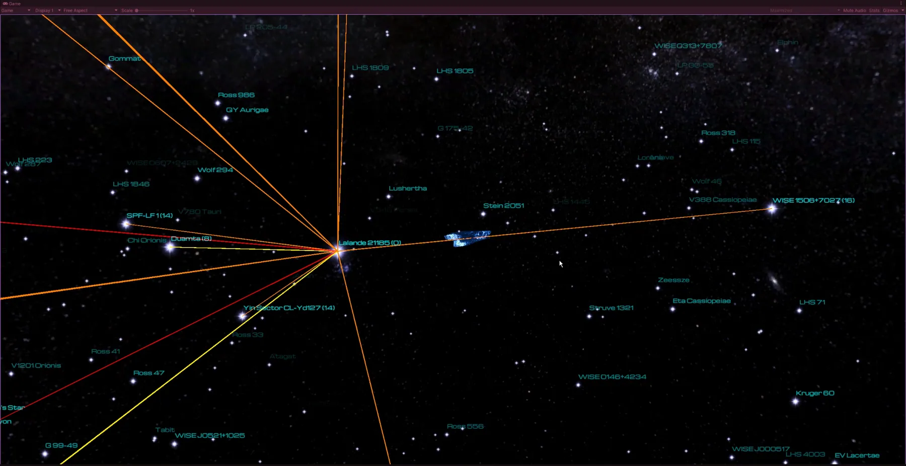 A stellar navigation display plots routes between named star systems.