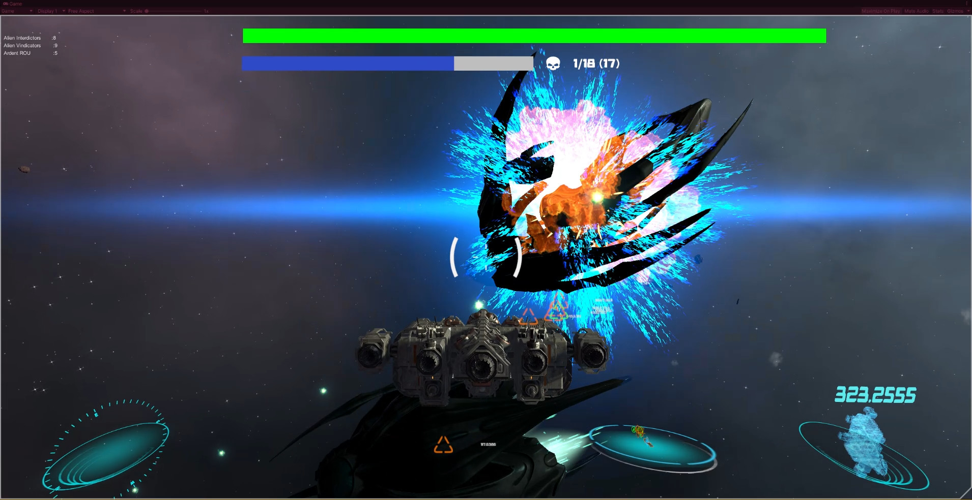 ZOA398 pilots a spacecraft as a Vulkil blockade ship explodes above Earth.